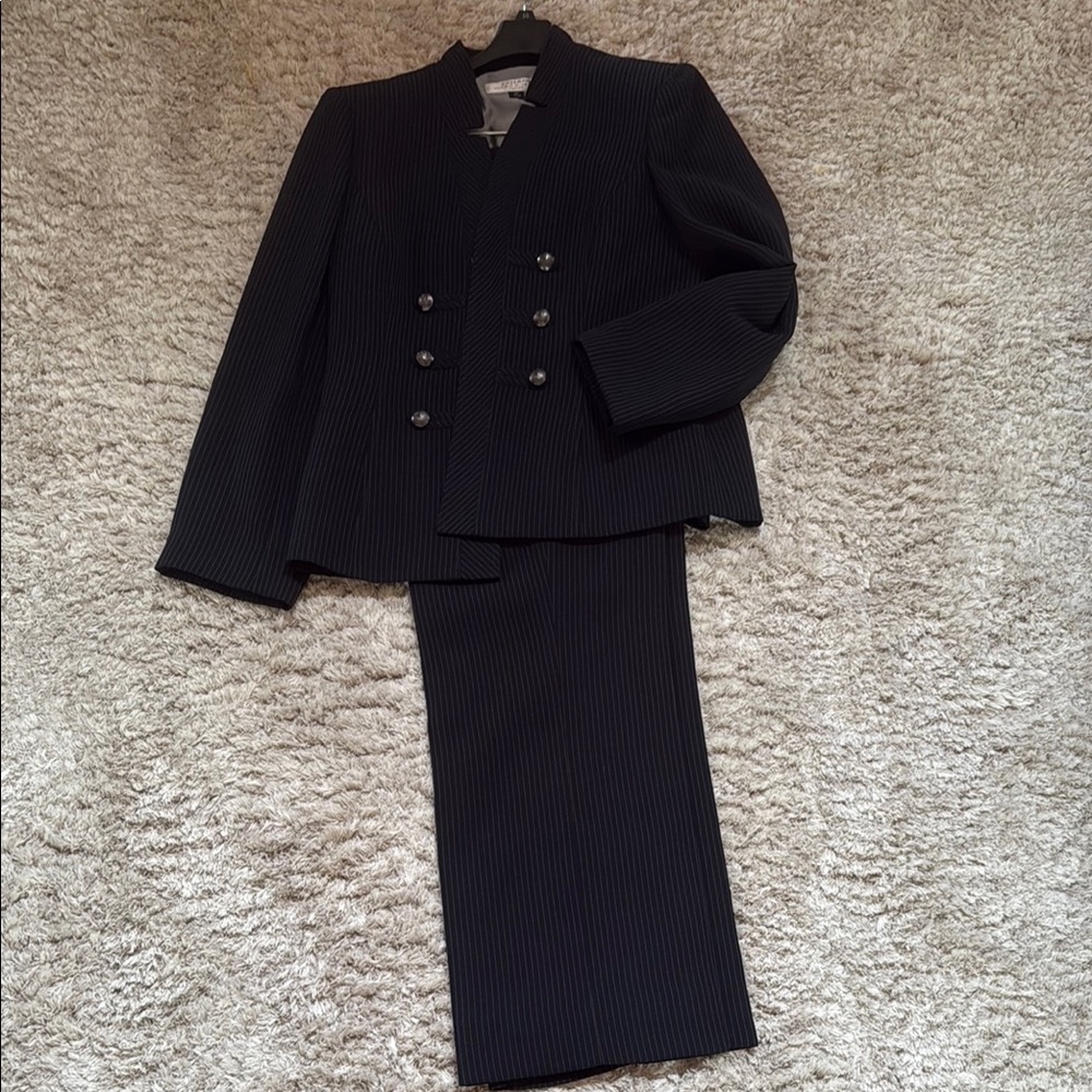 Tahari Classic Black Pinstripe Suit